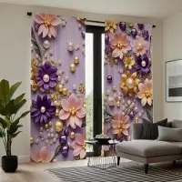 Household supplies MH 2 st HD stereo pärlblomma dekoration gardin Rosa knytband digitaltryckt gardin Heminredningsstil dekoration vardagsrum W52H84inchW132H213cm