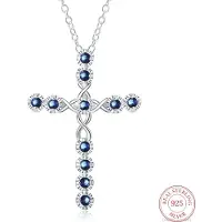 YIRAN Jewelry Mode Dam Korshängen Silver 925 Blå Zirkon Korshänge Halsband Smycken För Män /Kvinnor Grossist white