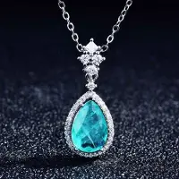 YIRAN Jewelry Nytt färgstarkt skatthänge Paraiba Halsband Mode Micro-Encrusted Zirkon Vattendroppe Päronformade Smycken Fest Födelsedagspresent blå