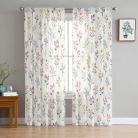 Household supplies MH Aquarell Blomma Blad Skira Gardiner för Vardagsrumsdekoration Fönstergardiner för Kök Tyll Voile Organza Gardiner W135 x H115cm x1