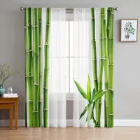 Household supplies MH Grön Bambu Zen-växt Vita Genomskinliga Gardiner för Vardagsrumsinredning Fönstergardiner för Kök Tyll Voile Organza Gardiner W135 x H115cm x1