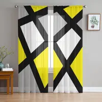Household supplies MH Gula Svarta Grå Geometriska Fyrkantiga Genomskinliga Gardiner för Vardagsrumsinredning Fönstergardiner Kök Tyggardiner Voilegardiner W135 x H160cm x1