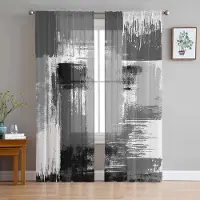 Household supplies MH Geometrisk Abstrakt Oljemålningsstil Grå Skira Gardiner för Vardagsrumsinredning Fönstergardiner Kök Tyll Voile Gardiner W135 x H160cm x1