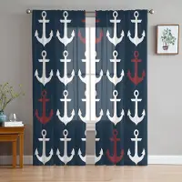 Household supplies MH Maritim Ocean Ankar Mörkblå Genomskinliga Gardiner för Vardagsrumsinredning Fönstergardiner Kök Tüll Voile Organza Gardiner W135 x H160cm x1