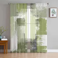 Household supplies MH Geometrisk Abstraktion Oljemålning Salviagrön Skira Gardiner för Vardagsrumsinredning Fönstergardiner Kök Tyll Voilegardiner W135 x H160cm x1