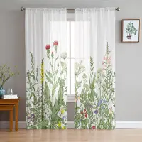 Household supplies MH Vintage Örtväxt Blomma Skira Gardiner för Vardagsrumsdekoration Fönstergardiner för Kök Tyll Voile Organza Gardiner W135 x H115cm x1