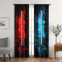 Household supplies MH 2 st Röd Blå Ljussabel Gardiner för Pojkar Flickor Cool Spelrumsinredning Batik Stångficka Gardiner Fönster för Sovrum. 210x230cm