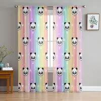 Household supplies MH Tecknad Djur Panda Stjärna Regnbågsränder Skira Gardiner för Vardagsrumsdekoration Fönstergardiner Kökstyll Voilegardiner W135 x H115cm x1