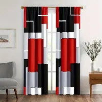 Household supplies MH 2 st Rutiga Gardiner, Stångfickor Fönsterbehandling, Lämpliga För Vardagsrum Sovrumsinredning, Röd Vita Grå Svarta Gardiner 210x230cm