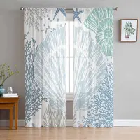 Household supplies MH Havssnäcka Sjöstjärna Korall Konksnäcka Skira Gardiner för Vardagsrumsdekoration Fönstergardiner Kök Tyll Voile Organza Gardiner W135 x H115cm x1