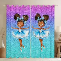 Household supplies MH Balettgardin lämplig för Flickor Barn TonårsrumFönstergardin Ballerina Flicka Månsken Blomma dekorativ gardin 2 paneler 100W130H(CM)40x51in&Grommet Top