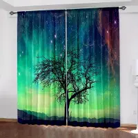 Yiran Furniture 2 st Galaxy Auroral Stjärnmönster Gardiner Stångficka Fönsterdraperier Fönsterbehandlingar För Sovrum Vardagsrum Hemdekoration 100W130H(CM)40x51in&Grommet Top
