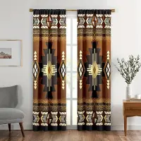 Household supplies MH 2 st Aztekiska Gardiner, Boho Gypsy Etniska Sydvästra Geometriska Fönsterdekorationer för Vardagsrum, Bondgård Stam Navajo Native 210x230cm brown