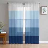 Household supplies MH Randiga Gradient Blå Skira Gardiner för Vardagsrumsdekoration Fönstergardiner för Kök Tyll Voile Organza Gardiner W135 x H115cm x1