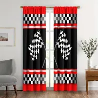Household supplies MH 2 st Racerbilsflaggor Gardiner Svart Vita Rutor Korslagd Racingpläd Flagga Stångficka Fönsterbehandling för Rumsdekoration. 150x166cm black