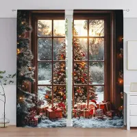Household supplies MH 2 st Julgranar Har Jul Tryckt Gardin för Heminredning - Stångficka Fönsterbehandling för Sovrum, Kontor, Kök 52.5cmX116cm X 2pcs