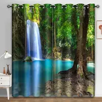 Household supplies MH Regnskog Vattenfall Halvmörkläggande Gardin Berg Vattenfall Flöde Djungel Natur Landskap Tryck cortinas för Sovrum Vardagsrum 100W130H(CM)40x51in&rod pocket blue