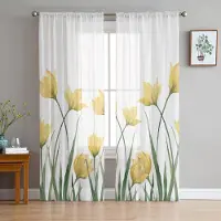 Household supplies MH Gula Tulpanblommor Vita Skira Gardiner för Vardagsrumsdekoration Fönstergardiner för Kök Tyll Voile Organza Gardiner W135 x H185cm x1