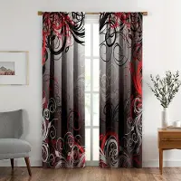 Household supplies MH 2 st Svart Röd Rand Fönstergardin för Sovrum Kontor Stångficka Fönsterbehandling Svart Röda Gardiner. 150x166cm gray
