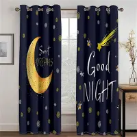 Household supplies MH 3D Björn Godnatt Stjärnor Blå Kreativa Gardiner 2 Paneler Lämpliga för Barnrum Vardagsrum Balkong Fönsterdekoration 50W130H(CM)X2PCS&Hook