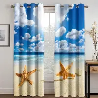 Household supplies MH Strand Sol 3D Gardiner Sjöstjärna Snäcka Blå Gardiner Sovrum Balkong Fönster Dekorativa Gardiner 2 Paneler 50W130H(CM)X2PCS&Grommet Top