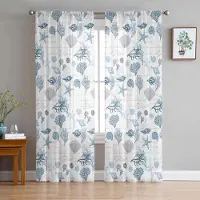 Household supplies MH Sjöstjärnor Och Snäckor Korall Retro Skira Gardiner för Vardagsrumsdekoration Fönstergardiner Kök Tyll Voile Organza Gardiner W135 x H115cm x1