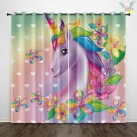 Household supplies MH 2 stycken drömska gardiner med tryckt mönster av enhörning, rosa tecknad blomma regnbåge för dekoration, sovrum, vardagsrum 140x160cm&Grommet Top