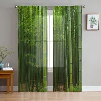 Household supplies MH Bambu Skog Grön Skira Gardiner för Vardagsrumsdekoration Fönstergardiner för Kök Tyll Voile Organza Gardiner W135 x H137cm x1