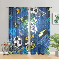 Household supplies MH 2 stycken, moderiktiga tecknade fotbollsgardiner - halv mörkläggning - lämpliga för vardagsrum, sovrum, kök, heminredning W150CM H166CM&Rod pocket