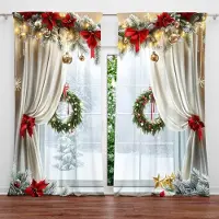 Household supplies MH 2 st Fönster med en julmönstrad gardin för julheminredning - Kanalficka fönsterbehandling för sovrum, kontor, kök 52.5cmX116cm X 2pcs white