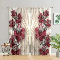 Household supplies MH 2 stycken, röda blommiga silkeslena bakgrundsgardiner -30% mörkläggning - lämpliga för vardagsrum, sovrum och heminredning W150CM H166CM&Rod pocket