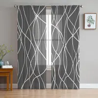 Household supplies MH Vridna Linjer Modern Konst Grå Skira Gardiner för Vardagsrumsdekoration Fönstergardiner för Kök Tygll Voile Organza Gardiner W135 x H115cm x1