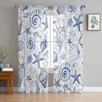 Household supplies MH Ocean Starfish Shell Skira gardiner för vardagsrumsdekoration Fönstergardiner för kök Tyll Voile Organza-gardiner W135 x H115cm x1