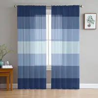 Household supplies MH Marinblå Gradientrandiga Skira Gardiner för Vardagsrumsdekoration Fönstergardiner för Kök Tyll Voile Organza Gardiner W135 x H115cm x1