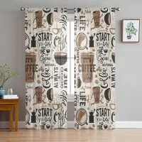 Household supplies MH Kaffe Kaffebönor Kaffekopp Skira Gardiner för Vardagsrumsdekoration Fönstergardiner Kök Tyll Voile Organzagardiner W135 x H160cm x1