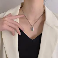 YIRAN Jewelry Nytt Ankomst 100 %925 Sterling Silver Retro Kors Kvadratisk Tag Dam Hänge Halsband Smycken För Kvinnor Nyårsgåvor 50cm