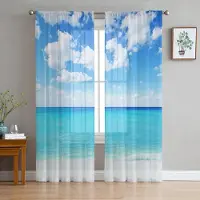 Yiran Furniture Bali Scenery Havssemester Skira gardiner Vardagsrumsfönster Tyllgardiner För Sovrum Kök Hemdekoration Voile Draperier W135 x H115cm x1&Grommet Top