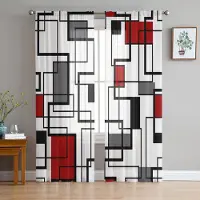 Household supplies MH Abstrakt Geometri Kvadrater Modern Konst Svart Röd Skira Gardiner för Vardagsrumsinredning Fönstergardiner Kök Tyll Voile Gardiner W135 x H115cm x1