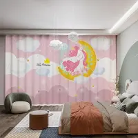 Yiran Furniture Tecknad Barn Roligt Enhörningsmönster Hög Skuggning Gardin Rosa Prinsessa Regnbåge Flickrum Sovrum Burspråksfönster Mörkläggningsgardiner W55 X H120cm X 2&Grommet Top