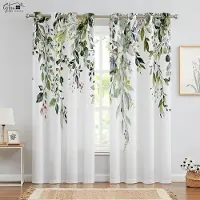 Yiran Furniture 2-delars set höstlövstryckta gardiner Maskintvättbara Sovrum Vardagsrum Kök Fyra säsonger Dekorationsgardiner W50xH130(CM)x2PCS&Rod pocket