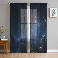 Yiran Furniture Stjärnklara himmelsblå skira gardiner för vardagsrumsdekoration Fönstergardiner för kök Tyll Voile Organza Gardiner W135 x H115cm x1&Grommet Top