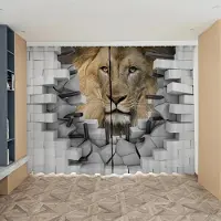Yiran Furniture 3D Tredimensionella Djurmönster Bruten Vägg Höga Mörkläggningsgardiner Ocean Delfin Skuggande Draperi Barnrumsgardin W55 X H120cm X 2&Grommet Top