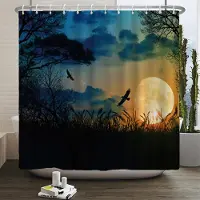 Household supplies MH Fullmåne Duschdraperi Havslandskap Stjärnklar Himmel Vattentätt Tyg Duschdraperier Badrumstillbehör Draperi Med Krokar W120xH180cm