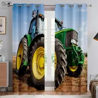 Yiran Furniture Traktor 3D-tryckta gardiner Sovrum Vardagsrum Kök Fönstergardiner 100% Polyesterfibergardiner Hemdekoration 2 st W50xH130(CM)x2PCS&Grommet Top white