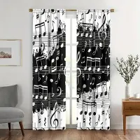 Household supplies MH 2 st Gardiner med tryck av noter, Kanalficka Fönsterbehandling För Sovrum Kontor Kök Vardagsrum Studier Heminredning, Rumsdeko 150x166cm gray