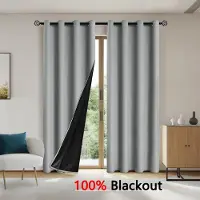 Lucky Black Cat 1 st enfärgade mörkläggningsgardiner med 100 % mörkläggning och solskydd, Gardiner för sovrum och vardagsrum 132*160cm grå