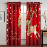 Yiran Furniture Billiga Gott Nytt År Jul Jultomte Röd Snö 2 Delar Tunna Mörkläggande Fönstergardiner för Vardagsrum Sovrum Heminredning 140W160H(CM)55x63in&Hook