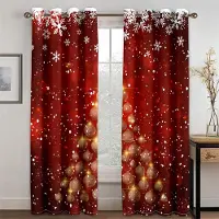 Yiran Furniture Billiga Gott Nytt År Jul Jultomte Röd Snö 2 Delar Tunna Mörkläggande Fönstergardiner för Vardagsrum Sovrum Heminredning 100W160H(CM)40x63in&Hook