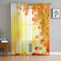 Yiran Furniture Thanksgiving Höst Vilda Blommor Voile Gardiner För sovrum Tyll Fönster Gardin För Vardagsrum Skira Gardiner Persienner Draperier W50H130(CM)x2pcs&Grommet Top