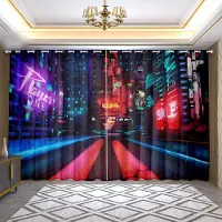 Yiran Furniture Tecknad Gardin Sovrum Halvmörkläggande Burspråksfönster Sci-fi Cyberpunk Krok Öljettopp 2024 Nytt Anpassat Gardintyg cortinas 2ST (W50H130cm)-2pcs&Grommet Top